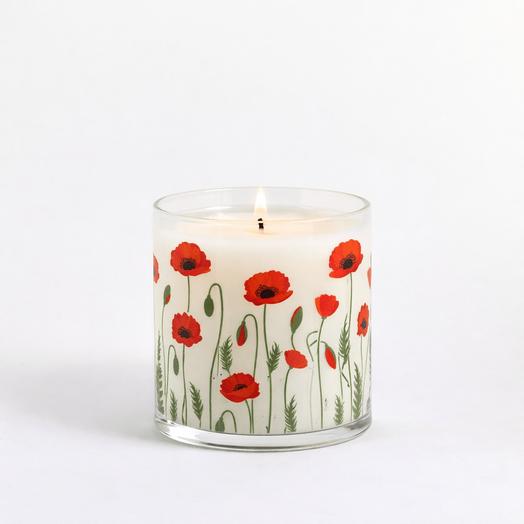 Red Poppy Floral Scented Candle in Glass Jar | Elegant Home Décor & Relaxing Aroma - Memories InsiteRED POPPY FLORAL SCENTED CANDLE IN GLASS JAR